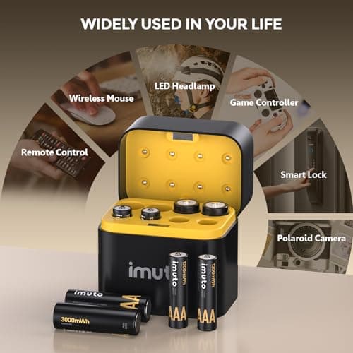 imuto Rechargeable 4 AAA and 4 AA Batteries Lithium with Charger,8 Pack 1.5 V Triple A Double A Batteries Rechargeable, Long Lasting Lithium Battery with Integrated Charging Storage Box(4AAA+4AA) thumbnail 6