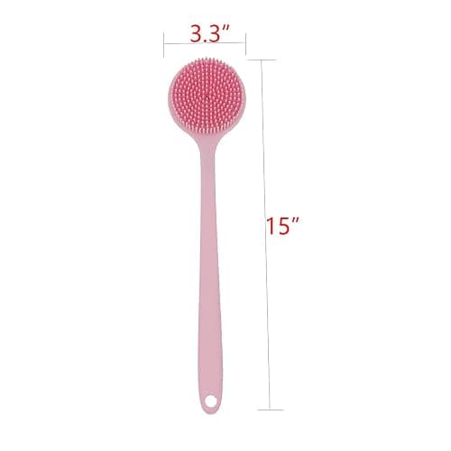 DNC Soft Silicone Back Scrubber Shower Bath Body Brush with Long Handle (Pink) thumbnail 4