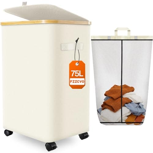 Laundry Hamper with Wheels, 75L Large Clothes Hamper with Removable Inner Bag, Collapsible Dirty Clothes Basket for Dorm, Rolling Dirty Clothes Basket for, Bedroom, Bathroom, Laundry Room - Image 1