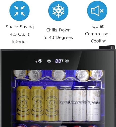 Antarctic Star Beverage Cooler 145 Can Mini Fridge Glass Door for Soda Beer Wine Glass Door Stainless Steel Small Drink Refrigerator Digital Display for Home, Office Bar,4.4cu.ft… - 4.4cu.ft - Black thumbnail 6