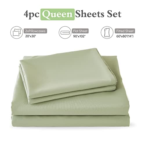 ILAVANDE Sage Queen Sheets Set 4 Piece, Hotel Luxury Super Soft 1800 Series Microfiber Queen Bed Sheets Set-Wrinkle Free & Breathable-14" Deep Pocket Sage Green Sheets(Queen,Sage Green) - Sage Green - Queen thumbnail 7