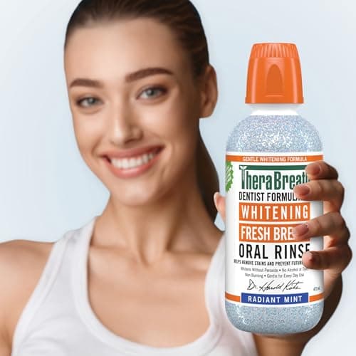TheraBreath Whitening Oral Rinse Mouthwash, Radiant Mint 473ml - Whitens Teeth, Helps Remove Stains, Alcohol-Free, Non Burning, No Peroxide, No Dyes - Ideal for Daily Oral Care thumbnail 4
