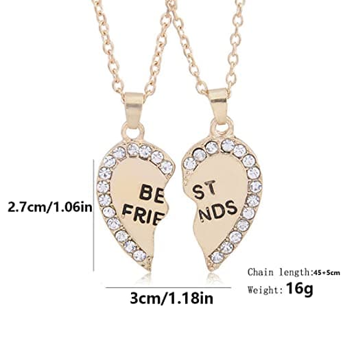 MenYiYDS 2 Pcs BFF Necklaces Friendship Necklace Best Friends Girls Necklace Alloy and Rhinestone Decorated for Girls Birthday Gifts Pendant Chain Gifts (Golden) thumbnail 2