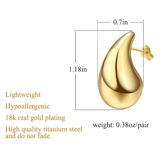 Teardrop Chunky Earrings for Women Trendy Hoop Earring Set Earring Dupes, Fashion Gold Large Drop Earrings thumbnail 6