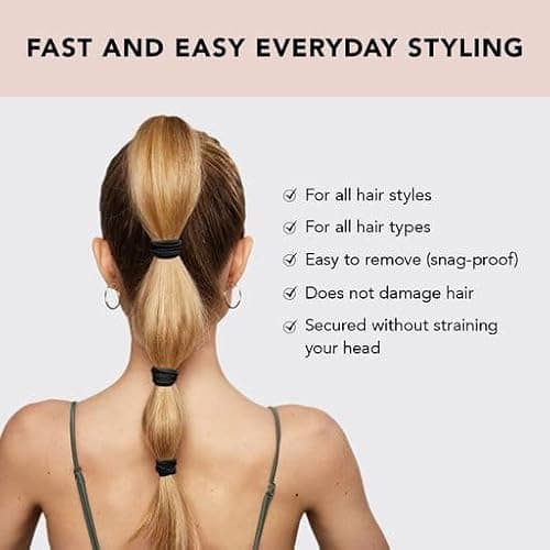 Kitsch Black Hair Ties No Damage - Strong, Stretchy Hair Bands | Soft Nylon Ponytail Holders, Snag-Free Rubber Bands, Perfect for Updos & Braids | Ideal Gifts for Women - Black, 6pcs thumbnail 3