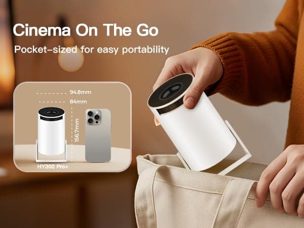 Auto Keystone, Mini Projector WiFi 6 and Bluetooth 5.4 Built-in Android 11, 1080P 4K Support Portable Projector LYNCAST 180°Rotatable Upgrade HY300pro+ Projector for Home,Outdoor Use OptiBarrel 500 thumbnail 10