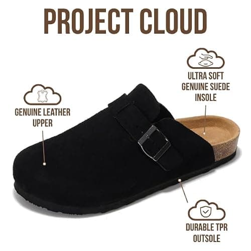 Project Cloud Mens Clogs - 100% Full Grain Genuine Leather Memory Foam Clogs for Men Arch Support Cork Footbed - Non Slip Platform Mules (Brooklyn) thumbnail 2