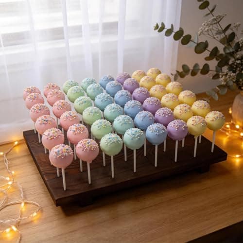 jubilander Wood Cake Pop Stand, 48 Holes Lollipop Stand Holder with 100 Sticks, 100 Wrappers, 100 Ties, Cake Pop Display Stand Board for Baby Shower Birthday Party Wedding Ceremony (L) thumbnail 5