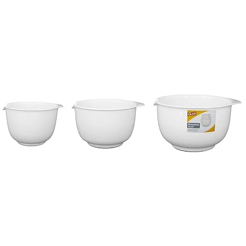 GLAD Mixing Bowls with Pour Spout, Set of 3 | Nesting Design Saves Space | Non-Slip, BPA Free, Dishwasher Safe Plastic | Kitchen Cooking and Baking Supplies, White thumbnail 5