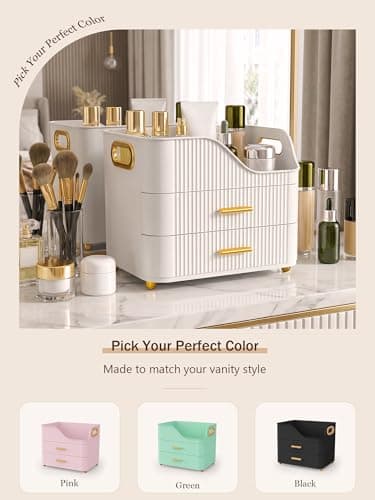 Booklov Countertop Makeup Organizer with Drawers, 3 Tier Large Cosmetic Storage Box for Vanity, Bathroom Counter, Dresser, Skincare Display Case for Lipsticks, Beauty Palettes, Teen Girl Gifts, White thumbnail 9