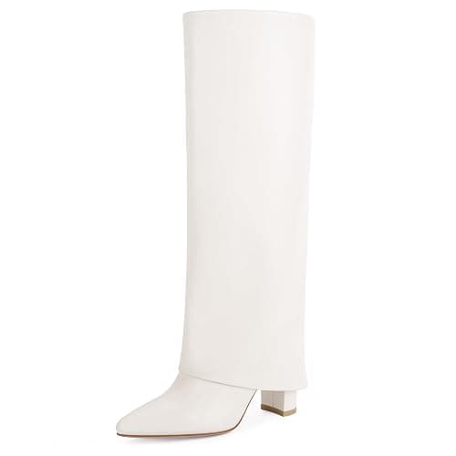 Modatope Knee High Boots Women Fold Over Knee High Boots Chunky High Heels Long Boots Zipper Pointed Toe Dress Tall Boots for Women - Image 1
