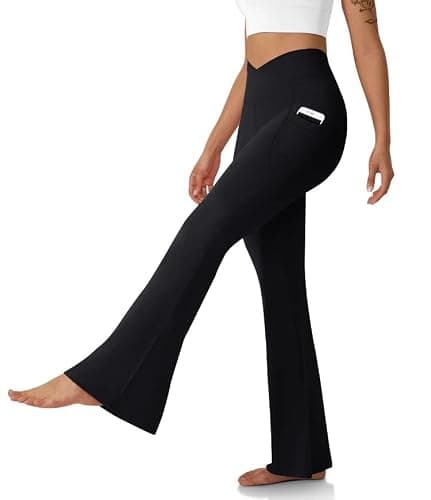 DLOODA Women's Flare Leggings with Pockets-Crossover High Waisted Bootcut Yoga Pants-Tummy Control Bell Bottom Leggings thumbnail 7