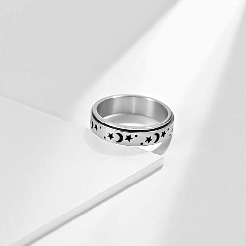 ANIEJUFI Stainless Steel Spinner Ring Luminous Glow Moon and Star Fidget Stress Relief Anxiety Rings for Women Men Size 4-12 thumbnail 6