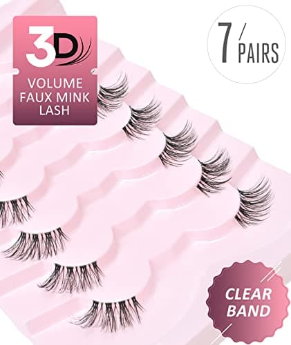Onlyall Natural Lashes Half Lashes Natural Look False Wispy Eyelashes Clear Band Lashes Pack 3D Faux Mink Lashes 7 Pairs C03 thumbnail 6