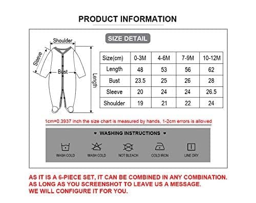 Ecojoy Baby Long Sleeve Sleepsuit Footed Sleep Wear Infant Grow Newborn to 12Months Slanted/Straight Lapel,Soft Cotton,3 Pack - 3 Monate - A Big Bunny thumbnail 9