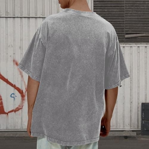 Pairxily Oversized Graphic Tshirts for Men Acid Wash Los Angeles Vintage Tees Streetwear Baggy Cotton Shirts Casual Tops(Light Gray,M) thumbnail 5