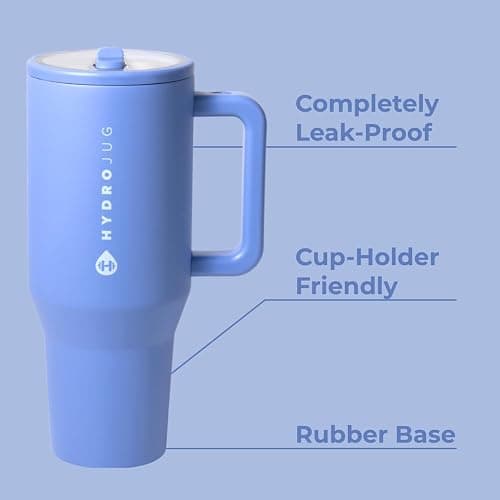 HydroJug Traveler - 32 oz Water Bottle with Handle & Flip Straw - Fits in Cup Holder, Leak Resistant Tumbler-Reusable Insulated Stainless Steel & Rubber Base - Gifts for Women & Men, Light Blue thumbnail 3