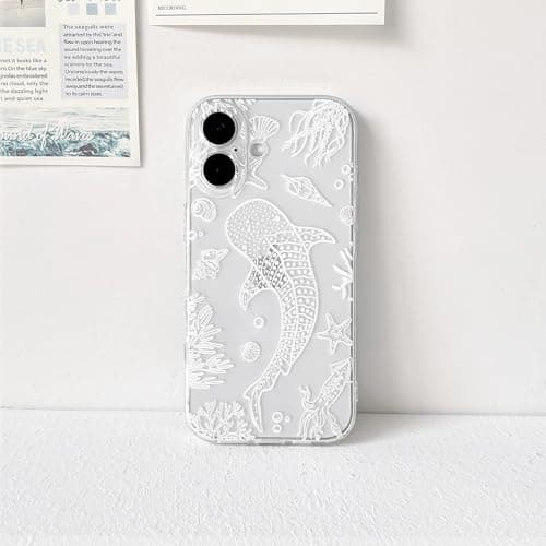 NITITOP Compatible with iPhone 17 Case Clear Cute Shell Whale Sea Ocean Animal Pattern for Women Girls Full Camera Lens Slim Shockproof Protective Phone Cover - White Fish thumbnail 6