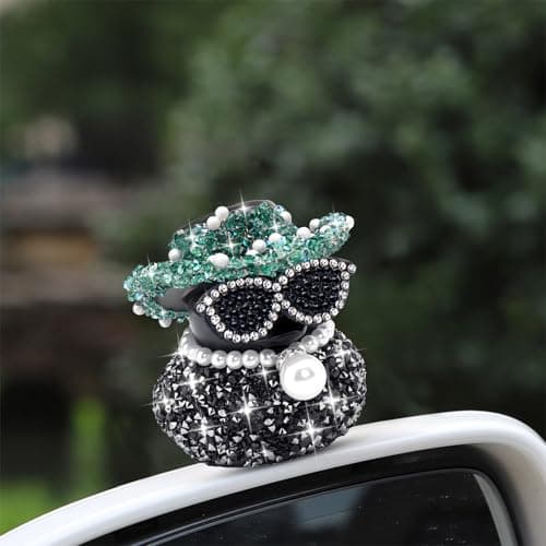 wonuu Black Diamond Rubber Duck Car Ornaments Funny Office Gifts Dashboard Decorations for Cool Car Accessories, Atrovirens thumbnail 6
