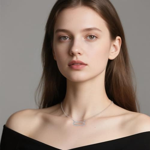 Reffeer Solid 925 Sterling Silver Safety Pin Choker Necklace for Women Teen Girls Paper Clip Pendant Necklace CZ Pin Necklace (A-Silver) thumbnail 2