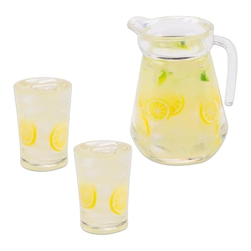 WSDMAVIS 1Set Charming Miniature Lemonade Set with Pitcher Bottles for Fairy Garden Decor Realistic Mini Kitchen Accessories Cute Resin Charms for Beverage Ornaments Model - Image 1