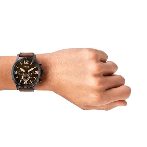 Fossil Men's Nate Quartz Watch, Stainless Steel and Leather Chronograph Watch for Men, Color: Black, Dark Brown thumbnail 5