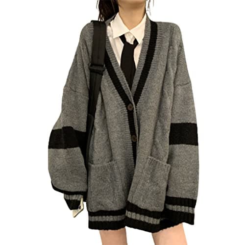 Womens Preppy Sweater Vintage Y2k Long Sleeve Knit Oversized Kawaii Pullover Jumper Cute Sweaters Dark Academia Clothing - Medium - A - Image 1