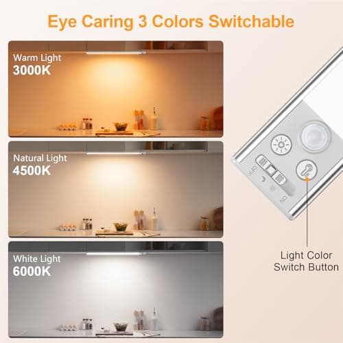 Gritin 14.7inch Under Cabinet Lighting Rechargeable 2 Pack- 3 Color Temps&5 Level Brightness, Super Bright, 4 Modes, Motion Sensor, Long Lasting - Easy Installation Magnetic Under Closet Lights-Silver thumbnail 4