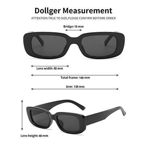 Dollger Rectangle Sunglasses for Women Men Trendy Retro Fashion Sunglasses UV 400 Protection Square Fram - Black Pink and Green thumbnail 4