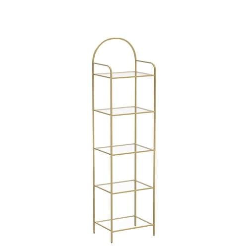 Hzuaneri 5 Tier Bookcase Bookshelf, Tempered Glass Bookshelves, Slim Shelving Unit for Bedroom, Bathroom, Home Office, Steel Frame, Gold BC05001G thumbnail 4