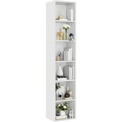SiliBamb Narrow Bookshelf, 6-Tier Open Bookcase, Coner Shelf, Storage Shelves, Display Storage Shelves, Floor Standing Unit, Home Decor, Furniture for Home Office, Living Room, Bedroom, White thumbnail 7
