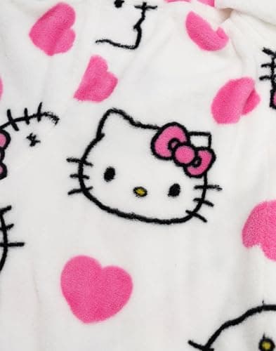 Hello Kitty Womens White Hooded Bathrobe | Cosy Fleece Loungewear with Pink Accents & Long Sleeves | Cartoon Character Design | Perfect for Relaxing Days Merch - L-XL thumbnail 5