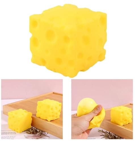 Yellow Cheese Squeeze,Stress Balls for Adults ,Soft Novelty , Rebounding Sensory, Theme Cheese Cubes Squishy (Small) thumbnail 5