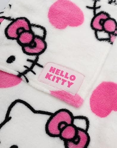 Hello Kitty Womens White Hooded Bathrobe | Cosy Fleece Loungewear with Pink Accents & Long Sleeves | Cartoon Character Design | Perfect for Relaxing Days Merch - L-XL thumbnail 7