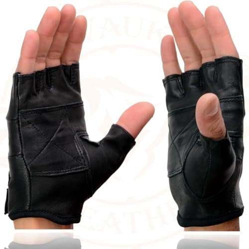 Milwaukee Leather SH216 Men's Black Leather Gel Padded Palm Fingerless Motorcycle Hand Gloves W/Breathable ‘Open Knuckle’ - Medium thumbnail 5