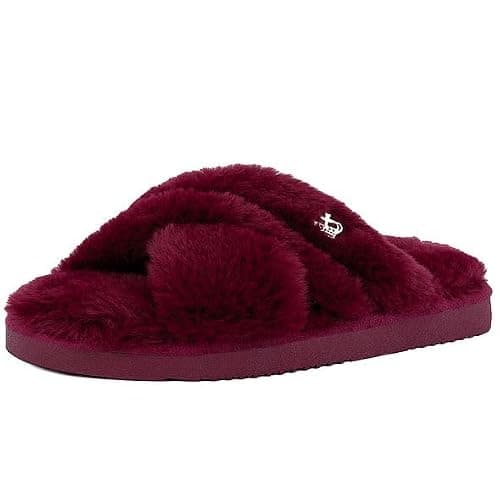Juicy Couture Women's Faux Fur Slide Sandal Slippers, Open Toe, Comfortable Indoor Outdoor House Shoes - Image 1