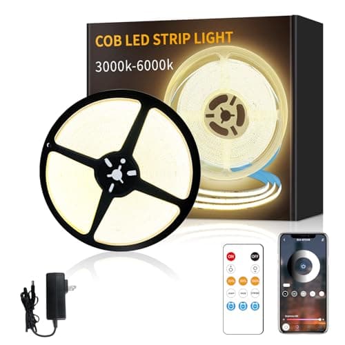Yeewhale COB LED Strip Lights 50ft,3000K DC 24V Dimmable Warm White Flexible LED Rope Lights for Bedroom,with Remote and app Control LED Lights Strip for Living Room, Shelf, Cabinet - Image 1