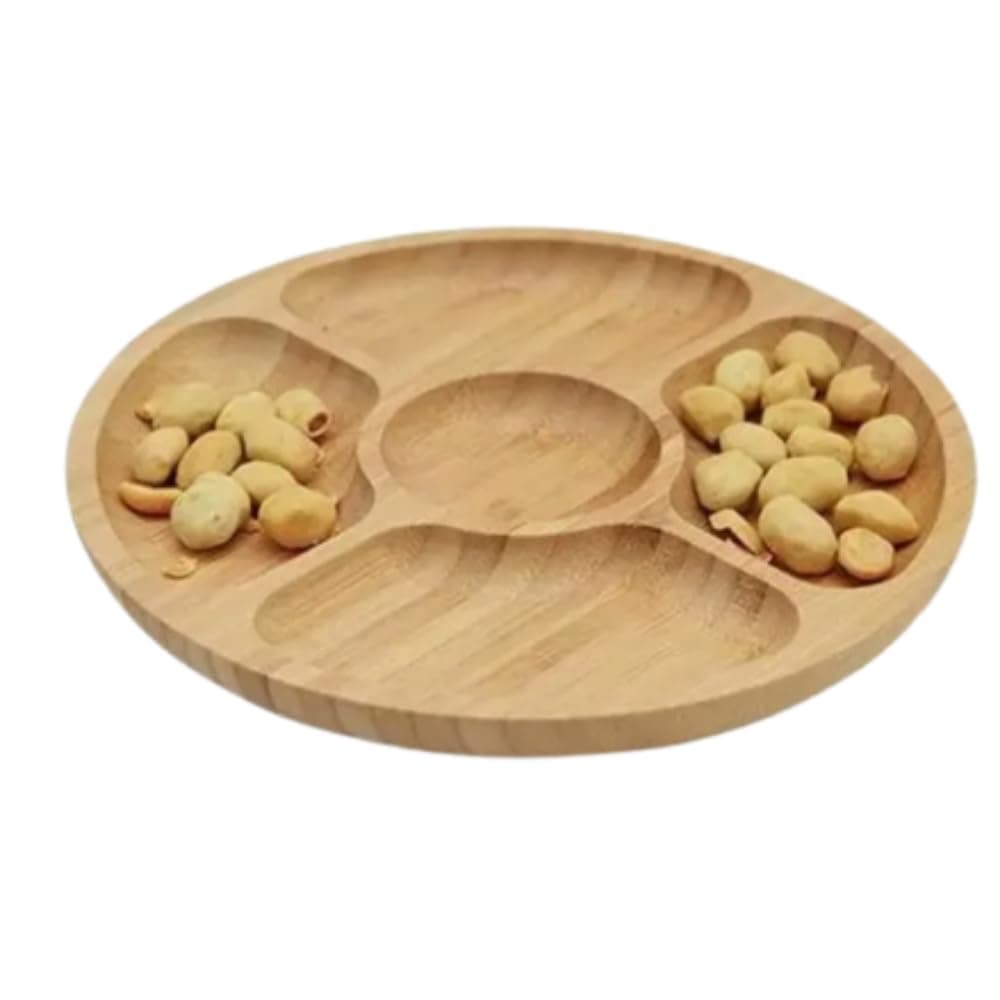 Tábua Petisqueira Redonda Premium com 5 Divisórias – 30cm de Diâmetro, MDF (Queijos, Frios, Frutas, Castanhas, Petiscos, Molhos) thumbnail 4