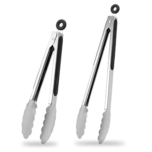 9 & 12 Inch Kitchen Tongs, Stainless Steel Metal Tongs Cooking Tongs, for Cooking Barbecue, BBQ Grilling, Buffet Serving (9"+12") - Image 1
