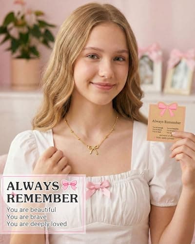 UNGENT THEM Bow Necklace Jewelry Tween Teen Girl Gifts Trendy Stuff Cute Girly Preppy Things 8 10 12 14 16 18 13 11 9 Year Old Birthday Back to School Graduation for Teenage Girls Ideas thumbnail 3