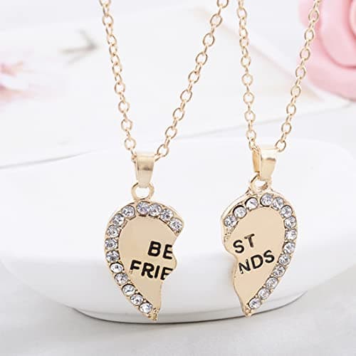MenYiYDS 2 Pcs BFF Necklaces Friendship Necklace Best Friends Girls Necklace Alloy and Rhinestone Decorated for Girls Birthday Gifts Pendant Chain Gifts (Golden) thumbnail 5