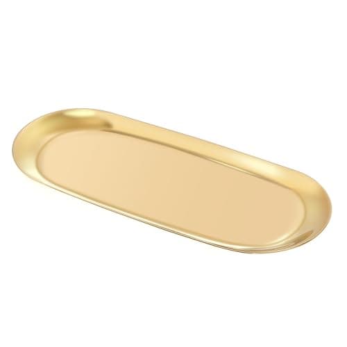 Stainless Steel Towel/ Dish Plate, Tea/ Fruit Storage Trays Cosmetics Jewelry Organizer, Gold, Oval - Image 1