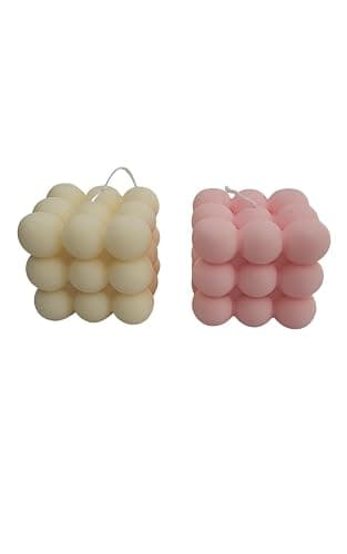 2 Pack Bubble Candle - Handmade Decor Candle, Natural Soy Wax Candle, 3D Cube Candle (white & pink) - Image 1