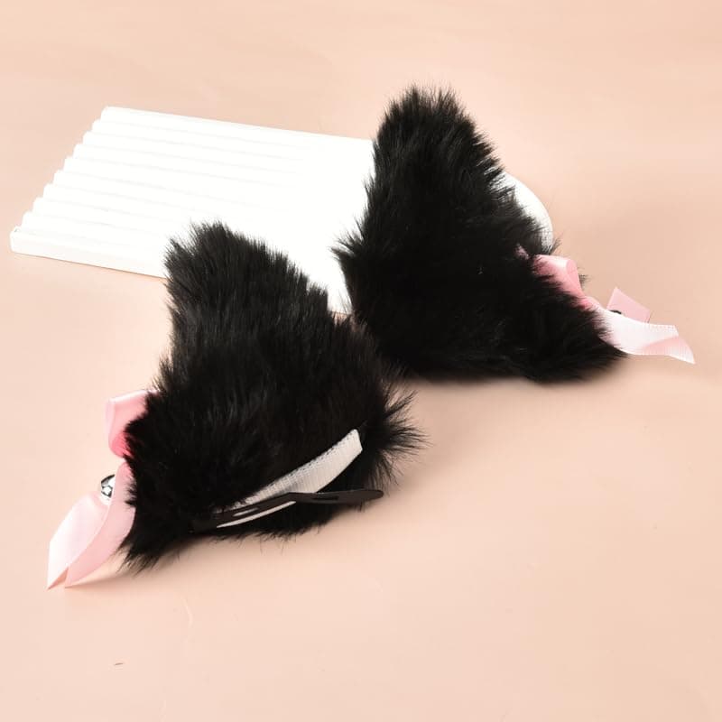 Cat Ears Hair Clip Adult Christmas Halloween Custome Hair Clips Cosplay Hair Accessories for Women Black Furry Animal Wolf Ears Party Dress Cat Ear Barrettes with Bell Bow Decor Hair Clip for Girls thumbnail 6