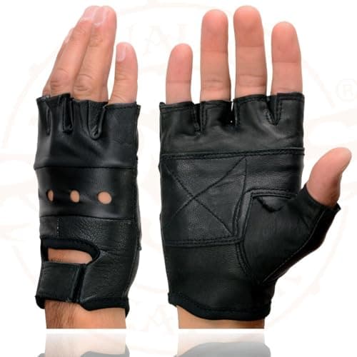 Milwaukee Leather SH216 Men's Black Leather Gel Padded Palm Fingerless Motorcycle Hand Gloves W/Breathable ‘Open Knuckle’ - Medium thumbnail 4