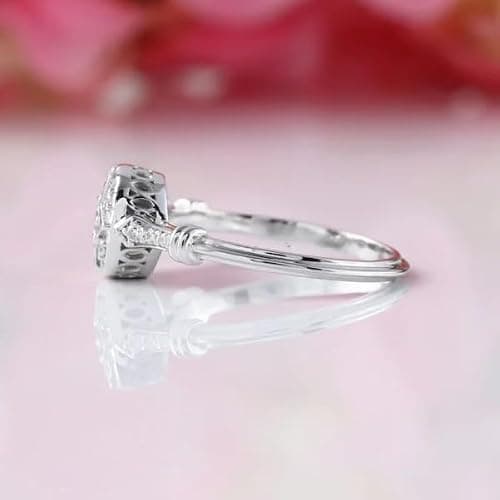 1 Ct Round Cut Diamond Vintage Art Deco Star Shape Edwardian Engagement Rings For Women 14K White Gold Plated 925 Sterling Silver Handcrafted Openwork Anniversary Ring Customized Jewelry Gift For Her thumbnail 2