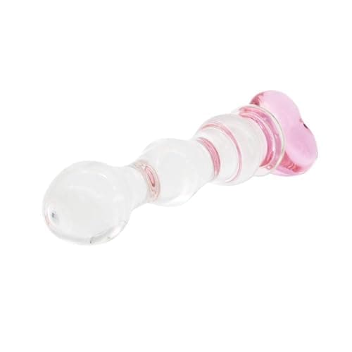 Glass Anal Plug, Crystal Butt Plug Pleasure Wand Anal Beads Dildo Penis Masturbation with Pink Heart thumbnail 6