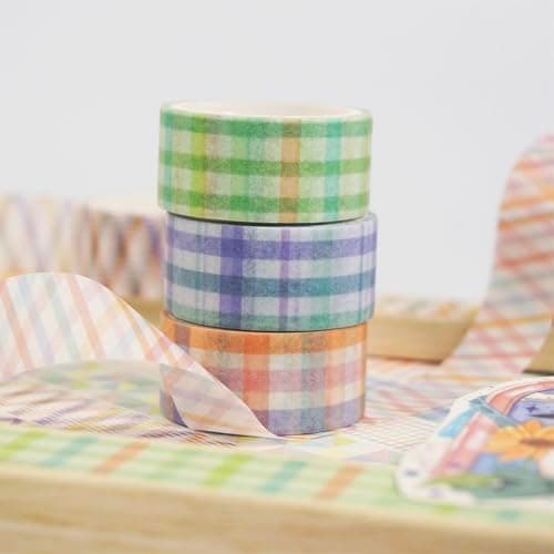 YUBX Basic Grid Washi Tape Set 12 Rolls Plaid Decorative Masking Tapes for Arts, DIY Crafts, Journals, Planners, Scrapbook, Wrapping (Colored) thumbnail 7