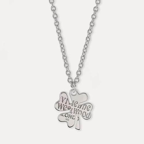 ZHAOZHAO Punk Saturn Necklace for Women - Silver Clover Pendant thumbnail 3