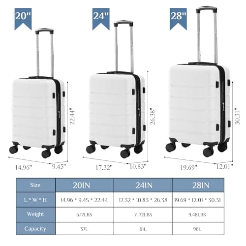 OLIXIS 3-Piece Luggage Set, Carry On Suitcases with Spinner Wheels, Expandable Travel Luggage with TSA Approved Lock & ABS Hard Shell, White, 20/24/28 Inch thumbnail 9